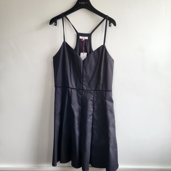New Parker Juliet Ladder Stitch V- Neck Black Mini Dress NWT Large - Picture 8 of 14